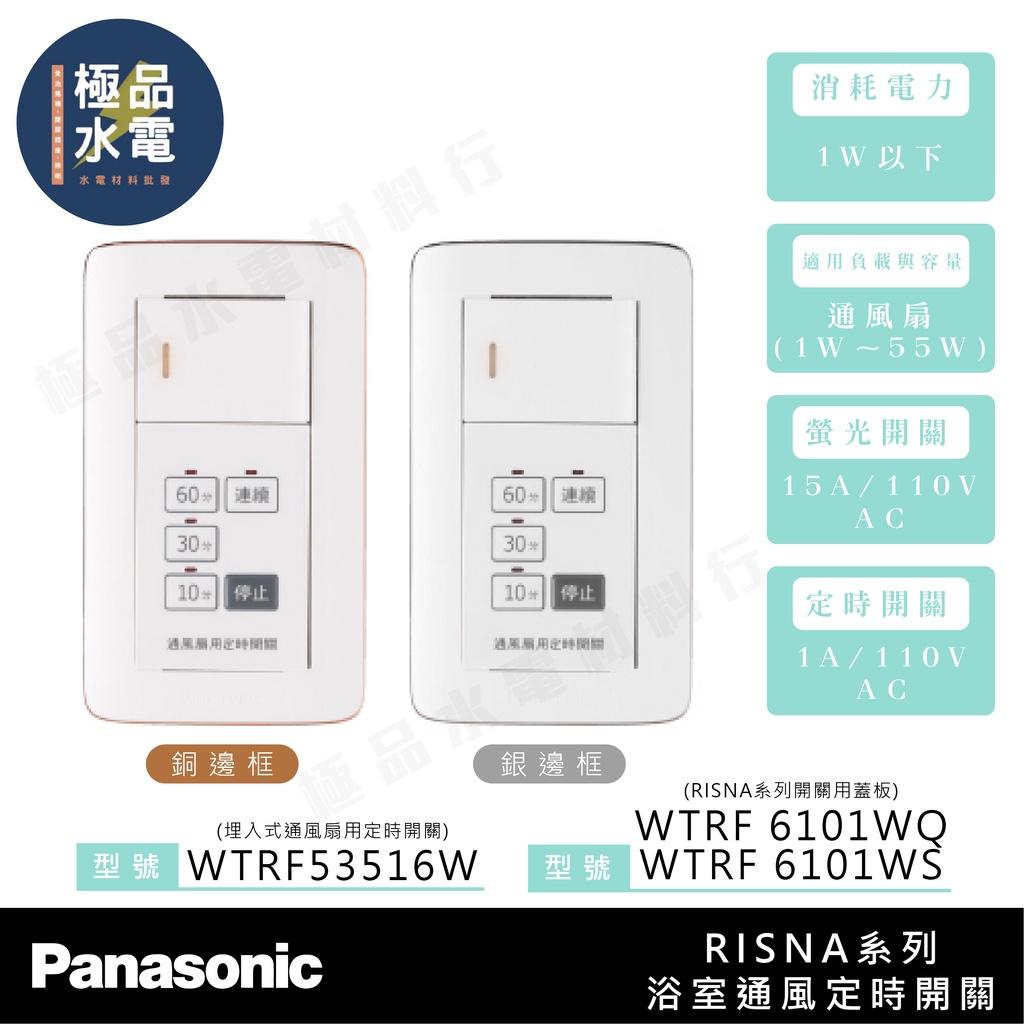 【極品水電】附發票 Panasonic 國際牌 RISNA系列 埋入式 通風扇用 定時開關  WTRF53516W