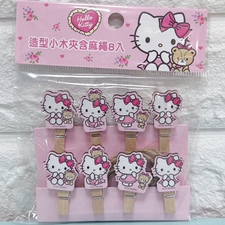 正版 Hello Kitty 凱蒂貓 造型小木夾含麻繩 造型小木夾 夾子 含麻繩 6入裝