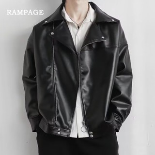 翻領皮衣男 機車皮衣 春秋款韓版潮流帥氣休閒男士皮外套 寬鬆潮牌復古機車夾克 帥氣皮夾克