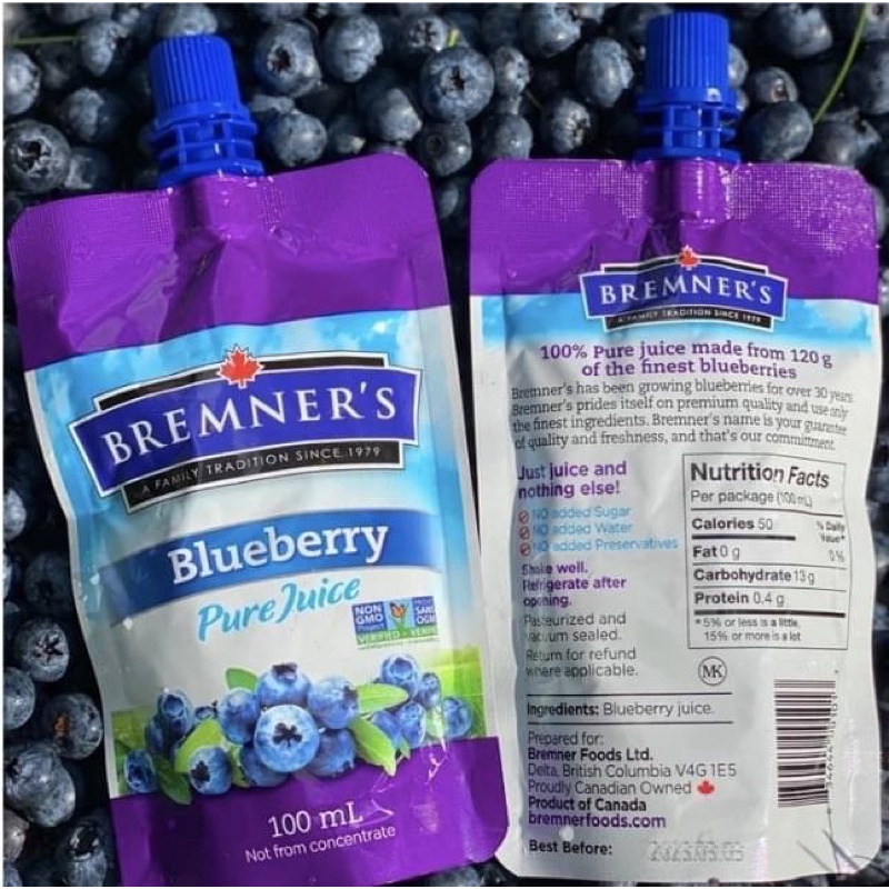 🇨🇦加拿大代購🍁BREMNER'S 藍莓汁/蔓越莓汁/石榴 原汁 100ml｜一盒12入（同種口味）🍁