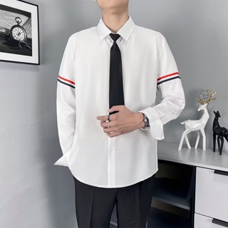 日本時尚休閒男士垂墜襯衫拼接高品質中性超大商務襯衫