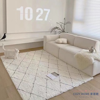 「COZY HOME」大地毯 侘寂風客廳地毯 長毛絨地墊 幾何百搭地毯 北歐風地毯 INS簡約臥室床邊毯 日式格子茶几毯