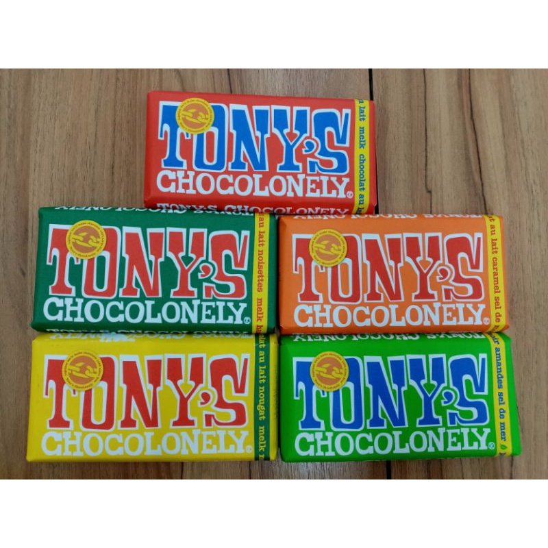 Tonys Chocolonely牛軋糖牛奶、牛奶、榛果牛奶、焦糖海鹽巧克力、杏仁海鹽黑巧克力（片裝）180g