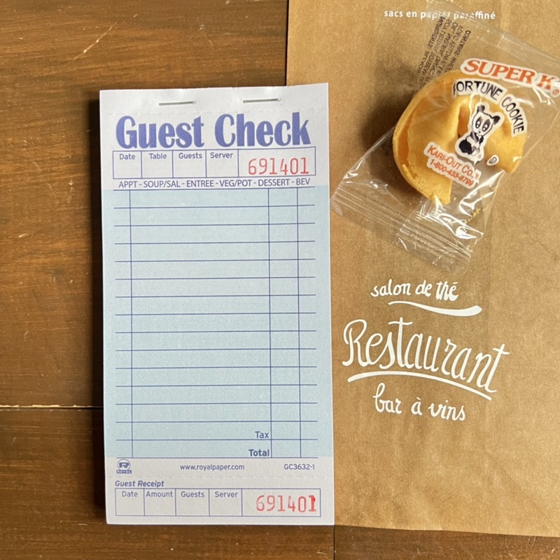 Guest Check 五張一組 美國 餐廳 咖啡館 服務生 經典款 點菜單 帳單