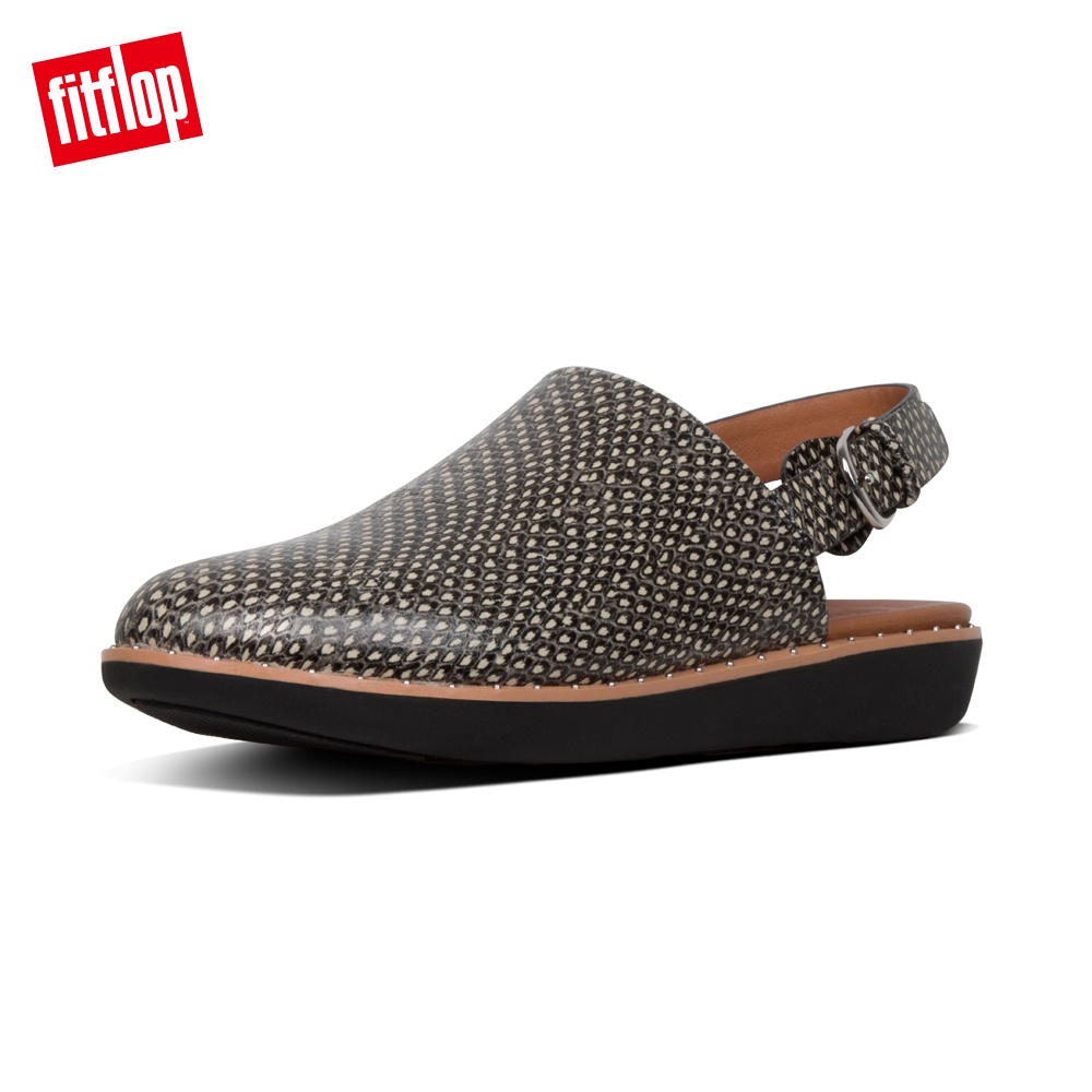 【FitFlop】SAGE DOTTED-SANKE LEATHER BACK-STRAP MULES穆勒鞋-女(蛇紋)