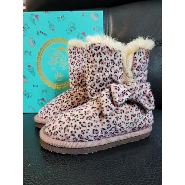 iki2專櫃女童雪靴～粉紅豹紋