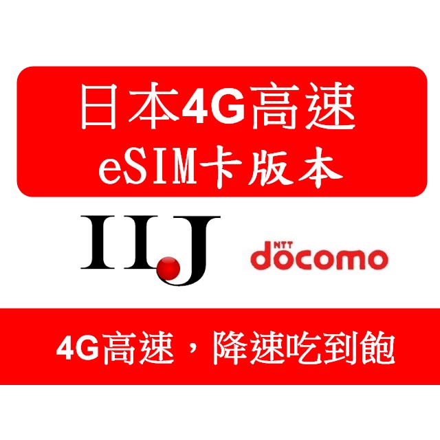 eSIM版 IIJ (docomo) 8天 10天 15天 30天 4G速度 超量降速吃到飽 賣場 日本上網卡 無實體卡