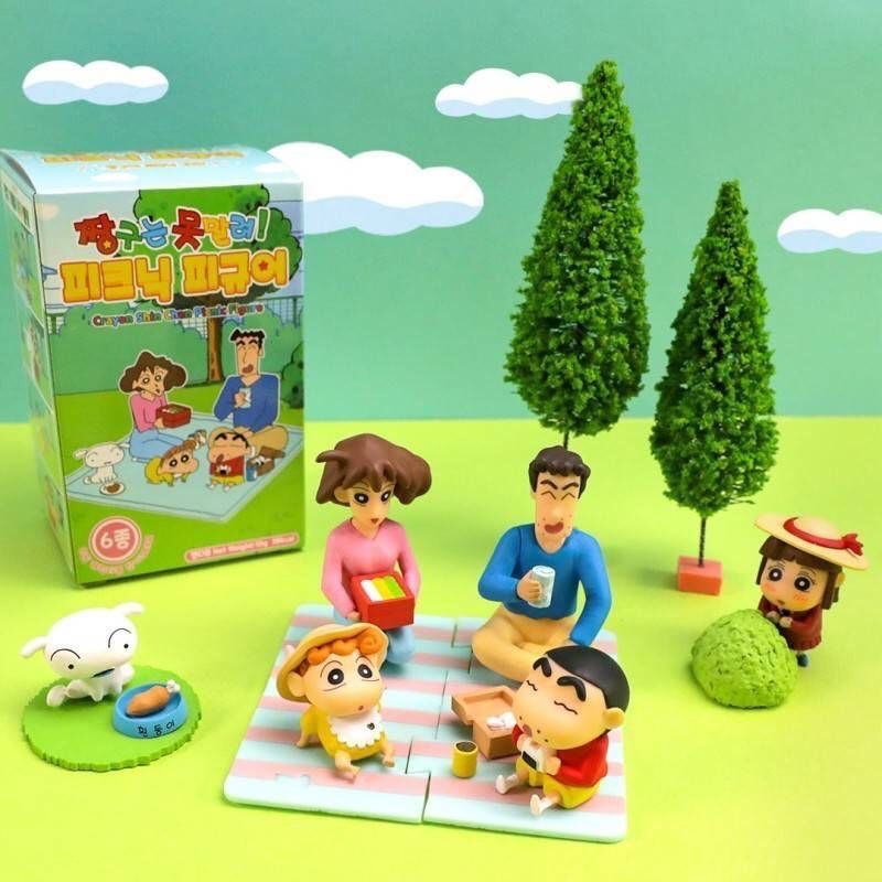 帝緹日系精品館 韓國 蠟筆小新野餐公仔 盲盒 蠟筆小新 野原一家 小新 小白 小葵 小愛 野原廣志 野原美芽 共6款