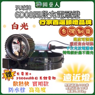 🌿園藝人🌿汎球牌LED 6W 6D08 四段充電式遠照、近照頭燈（ 白光 ） 附贈充電器、電池