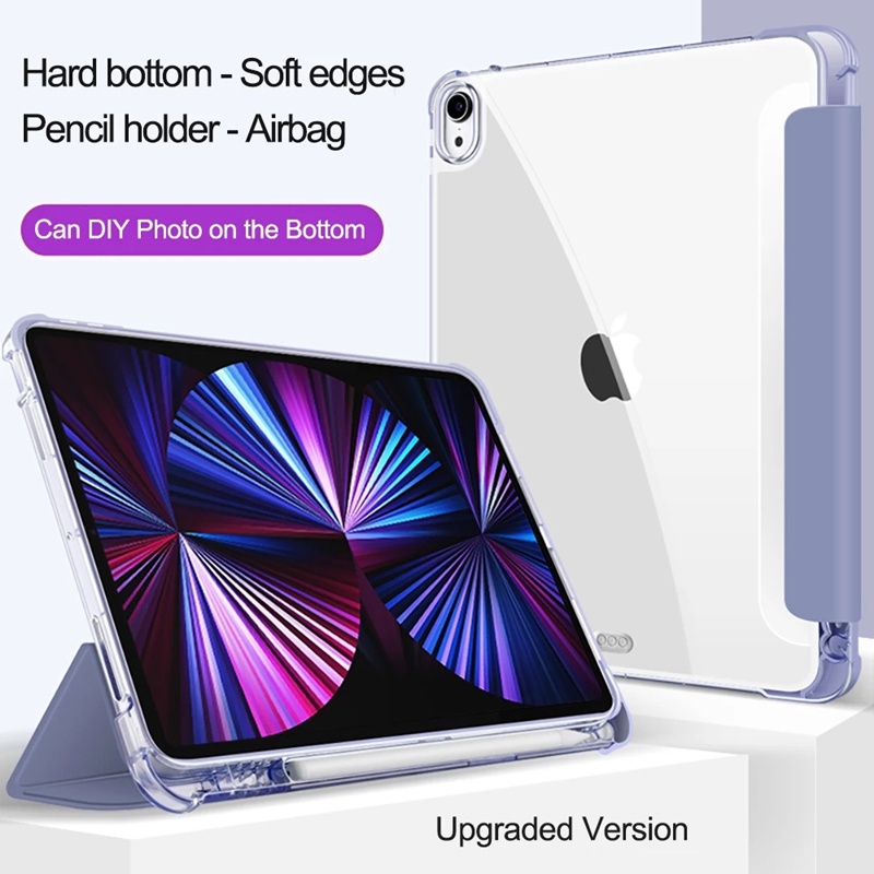 适用iPad Air5 Air4 Pro11 10.5 10.2 9.7 Air2 TPU透明 保護殼 筆槽款 三折皮套