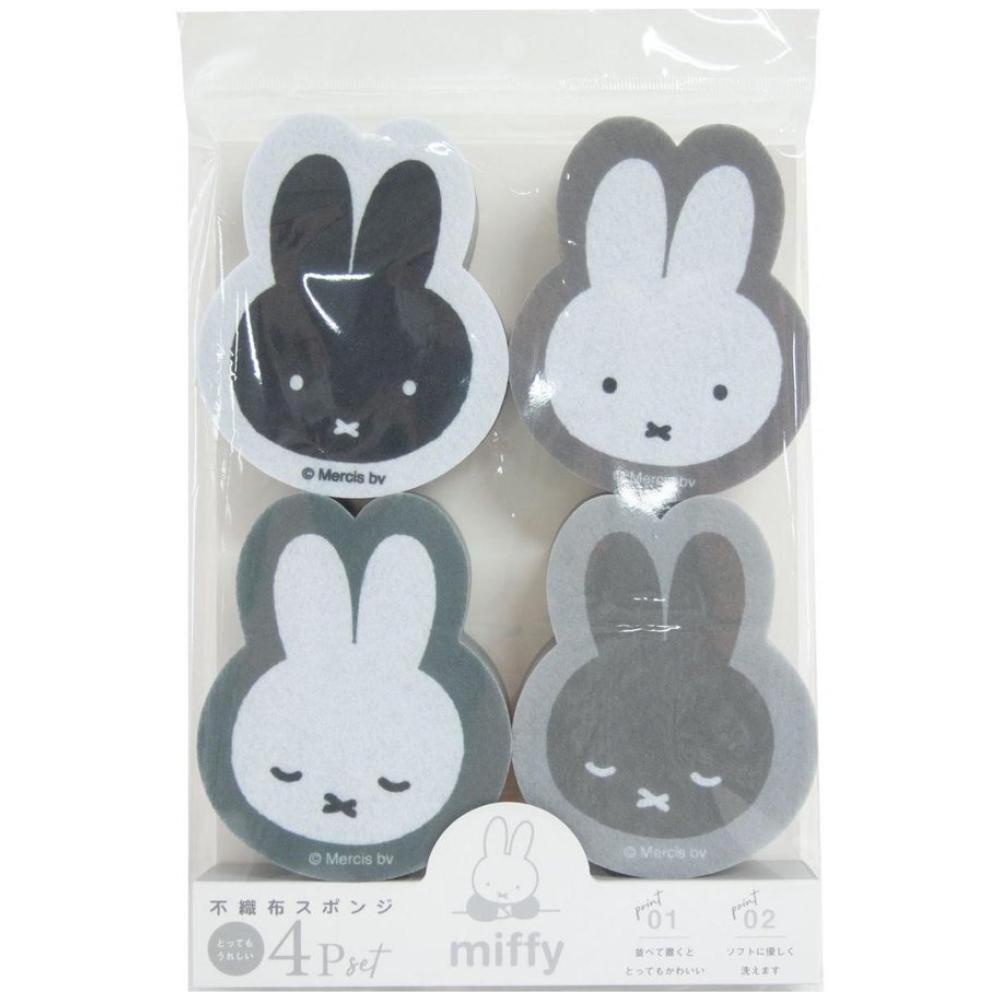 「wendystore」日本 Miffy 米飛兔 造型 不織布海綿 菜瓜布 廚房清潔 杯盤清潔 4入組