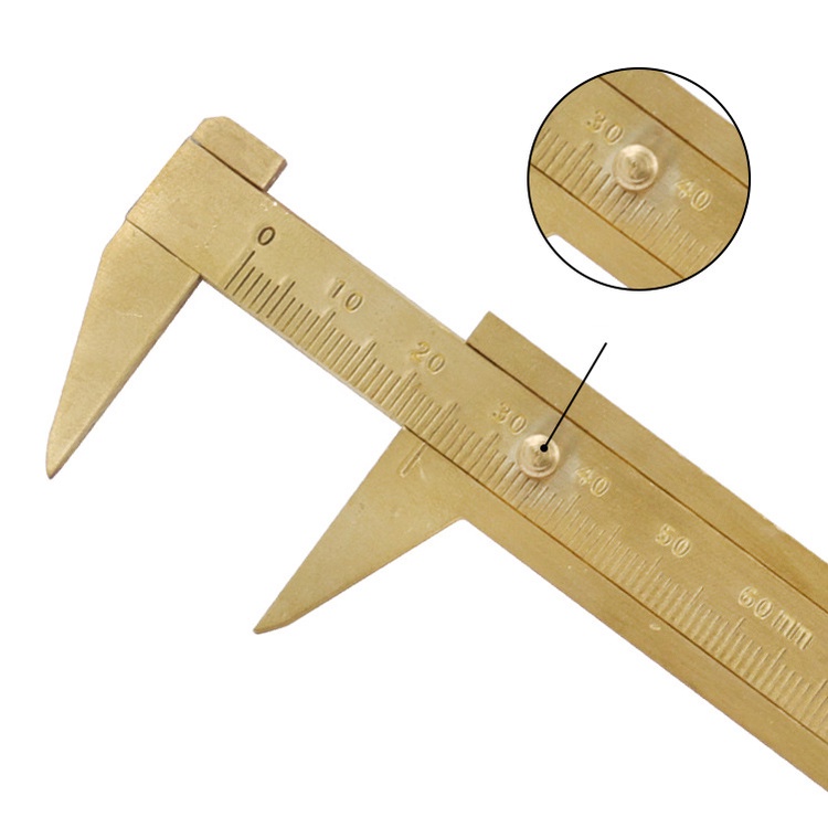 迷你黃銅卡尺 游標尺 單刻度測量尺 便攜式 袖珍 復古銅尺