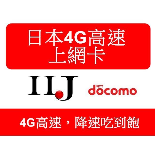 日本 IIJ (docomo) 8天 4G速度 超過購買流量降速 吃到飽 日本卡 上網卡