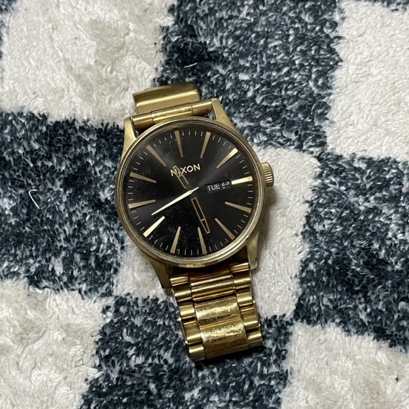 NIXON 美國原廠金框 黑面金 色刻度 不鏽鋼錶帶男錶