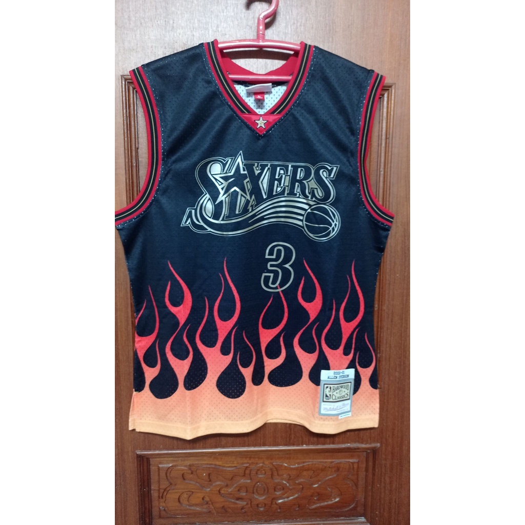 NBA費城76人隊Allen Iverson特殊火焰圖案球衣L號