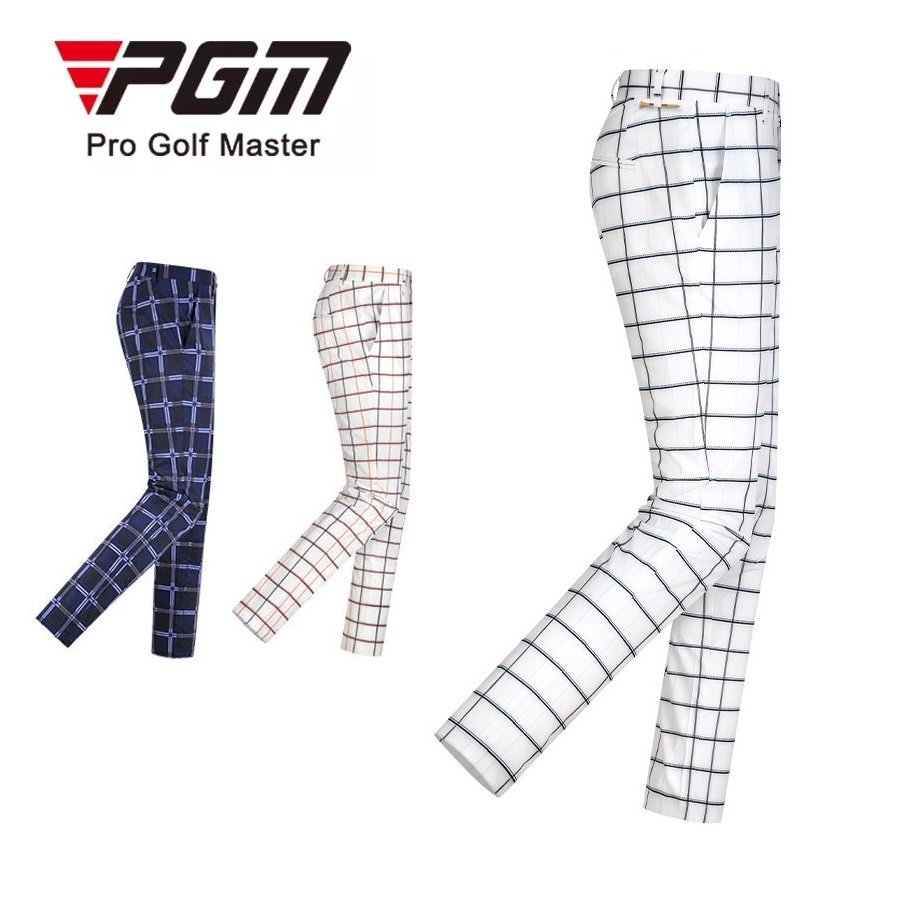 Pgm高爾夫新款運動休閒格子男褲防水彈力速乾面料透氣中腰長褲