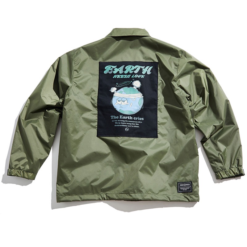 UNDER PEACE 22AW EARTH LOVE / NYLON COACH JACKET 教練外套 (軍綠色)