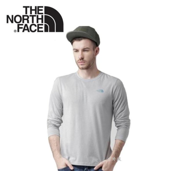 【The North Face】男 LOGO 快排長袖T恤  灰白