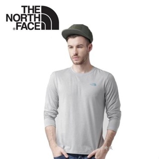 【The North Face】男 LOGO 快排長袖T恤 灰白