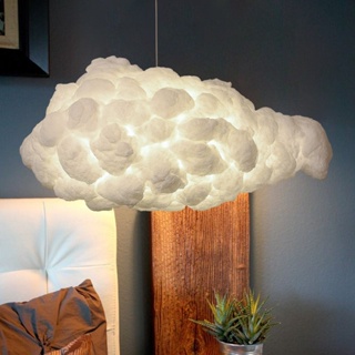 創意純手工diy雲朵燈裝飾漂浮白雲吊燈臥室兒童房餐廳咖啡廳棉花雲朵工程燈餐廳吊燈