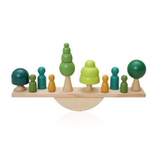 森林堆迭玩具 兒童益智平衡木玩具 木質森林積木 小人蹺蹺板