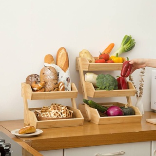 「MuXin」多功能廚房置物架 多層桌面零食收納 竹製麵包籃水果籃水果蔬菜置物架