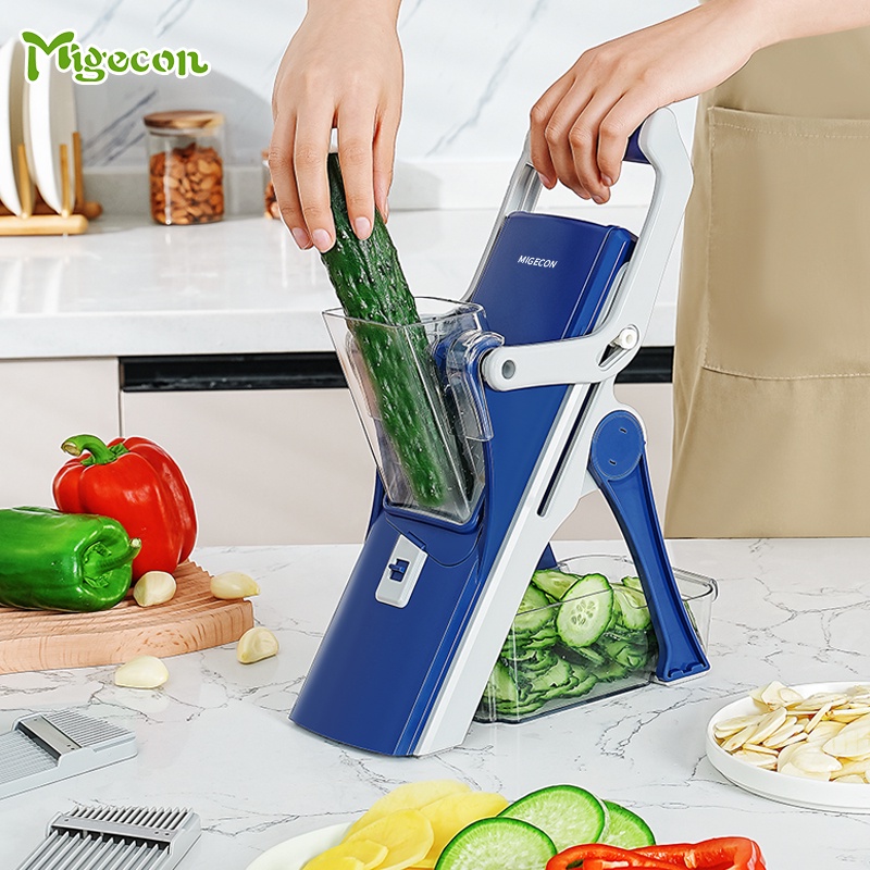 Migecon 5in1 安全曼陀林蔬菜切片機多功能省力切碎機肉類水果切割機削皮器免費送貨