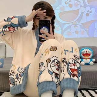 【YuQin】日系法蘭絨睡衣冬天 哆啦A夢睡衣 加厚睡衣家居服女款卡通doraemon 庫洛米睡衣套裝 長袖家居服套裝