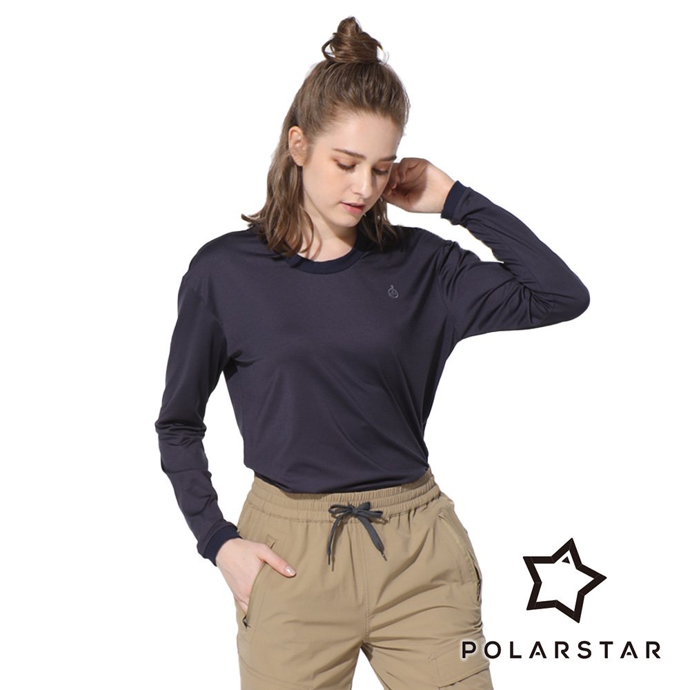 【PolarStar】女 繡花彈性長袖上衣『深藍』P22902