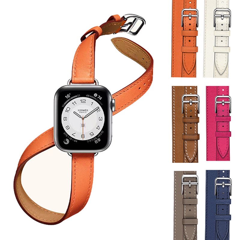 愛馬仕同款 真皮錶帶適用於 Apple Watch 8 7 6 5 SE 45mm i 7代 真皮錶帶 蘋果錶帶