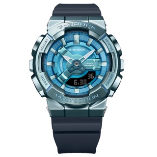 【CASIO 卡西歐】G-SHOCK 精巧纖薄金屬外殼3D錶盤雙顯錶-霧藍(GM-S110LB-2A WOMAN系列)