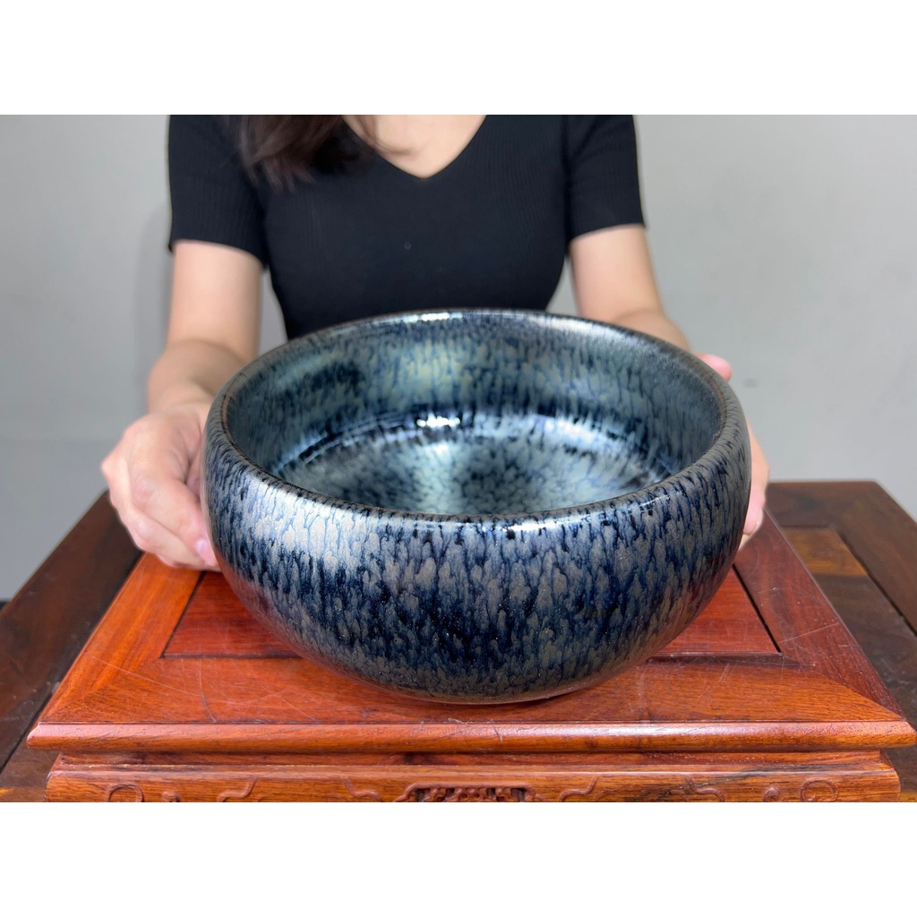 阿一藝品 建盞大號【油滴茶洗】 油滴天目盞 杯壁厚實 形如大碗  盛洗茶杯  天目釉大茶碗米飯碗  鐵胎油滴茶洗V91