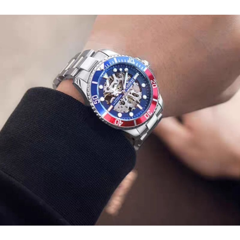 送原廠錶盒 CHENXI晨曦 全自動鏤空機械錶 陀飛輪手錶 夜光指針 刻度清晰 外圈可轉動 不鏽鋼錶帶 大錶盤 jam