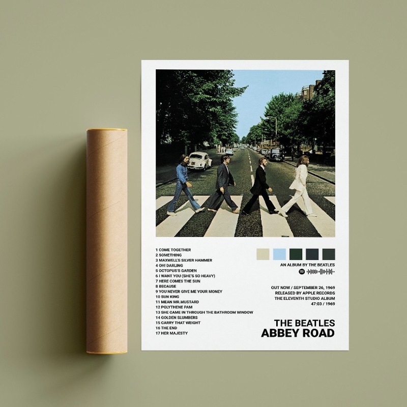 The Beatles - Abbey Road 專輯曲目列表海報 含 Spotify 代碼掃描 披頭四 艾比路