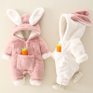 嬰兒鼕季加厚衣服 嬰兒連體服 寶寶連身裝 0到3個月6-12男女寶寶連體衣 外穿新生兒鞦裝套裝 可愛兔子連體衣 嬰兒保暖