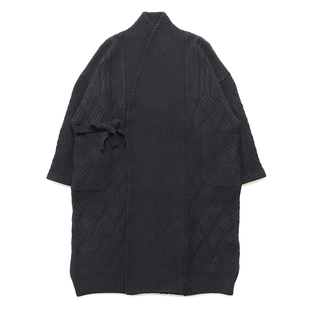 日本YASHIKI日式西式和服斜紋箭羽紋復古長版針織外套黑色