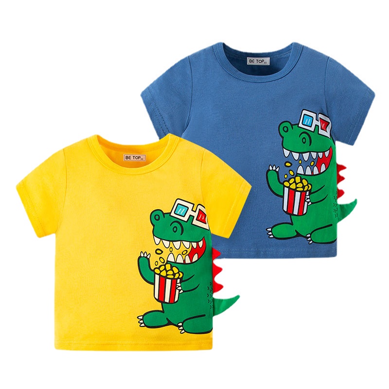 童裝卡通恐龍兒童短袖T恤上衣男童寶寶印花立體上衣短袖T恤