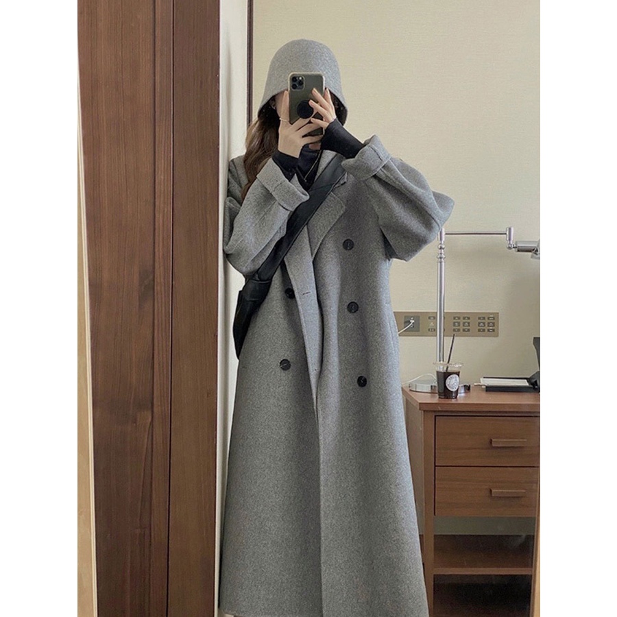 毛呢大衣女裝2022冬季新款韓版中長款灰色