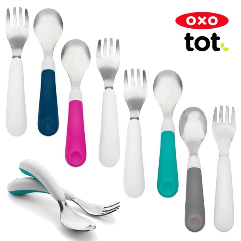 美國 OXO tot 寶寶握叉匙組 304不鏽鋼 叉子 湯匙 隨行叉匙組 學習餐具