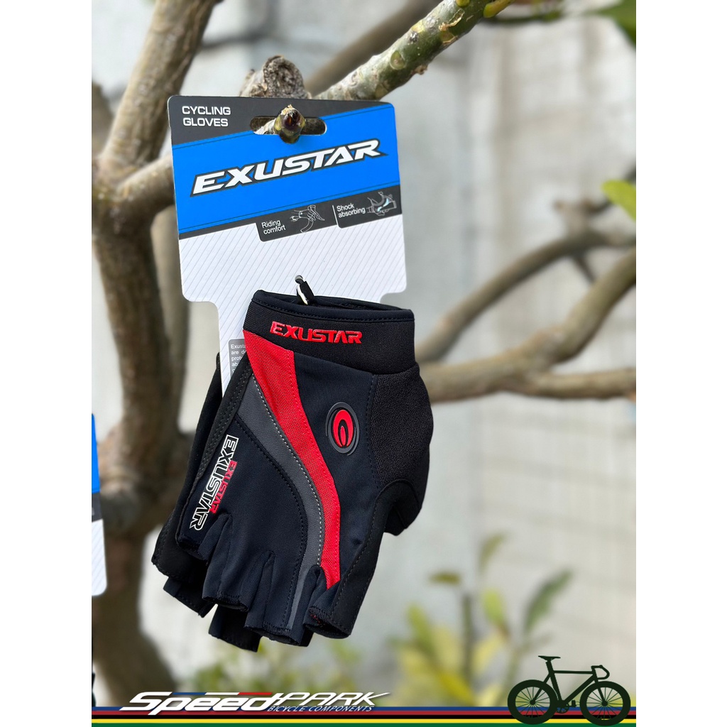 【速度公園】EXUSTAR E-CG950 紅色 自行車短指手套 內襯Gel吸震墊 自行車手套 M/L/XL
