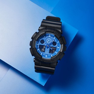 CASIO卡西歐 G-SHOCK 經典潮流 藍白變形蟲 雙顯系列 GA-100BP-1A 51.2mm