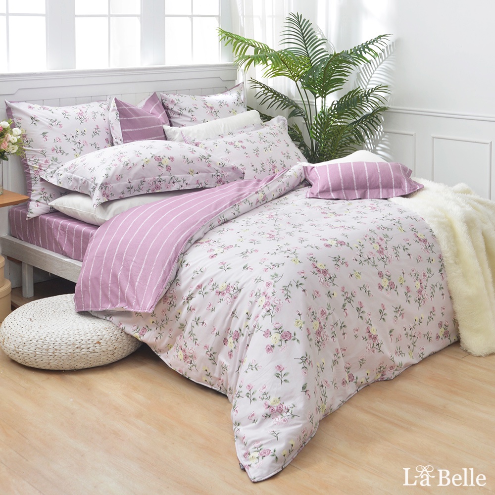La Belle 100%純棉 兩用被床包組 雙/加/特 格蕾寢飾 紫戀伊香 防蹣抗菌 吸濕排汗 純棉