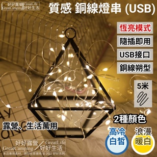 (台灣現貨) 銅線燈 (USB款) 5m / LED燈串 露營燈 螢火蟲燈串 聖誕小燈 裝飾小燈 燈串 裝飾燈