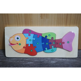 卡扣立體 卡通動物拼圖 拼板 兒童益智 木製玩具 可愛魚拼板