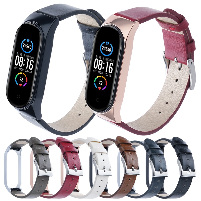 Forwelleny PU 皮革錶帶適用於小米手環7 Mi Band 7 手鍊金屬框架