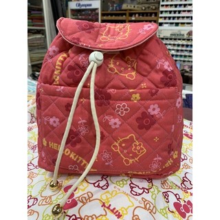 燙金Hello Kitty棉麻-孩童後背包(紅背帶）