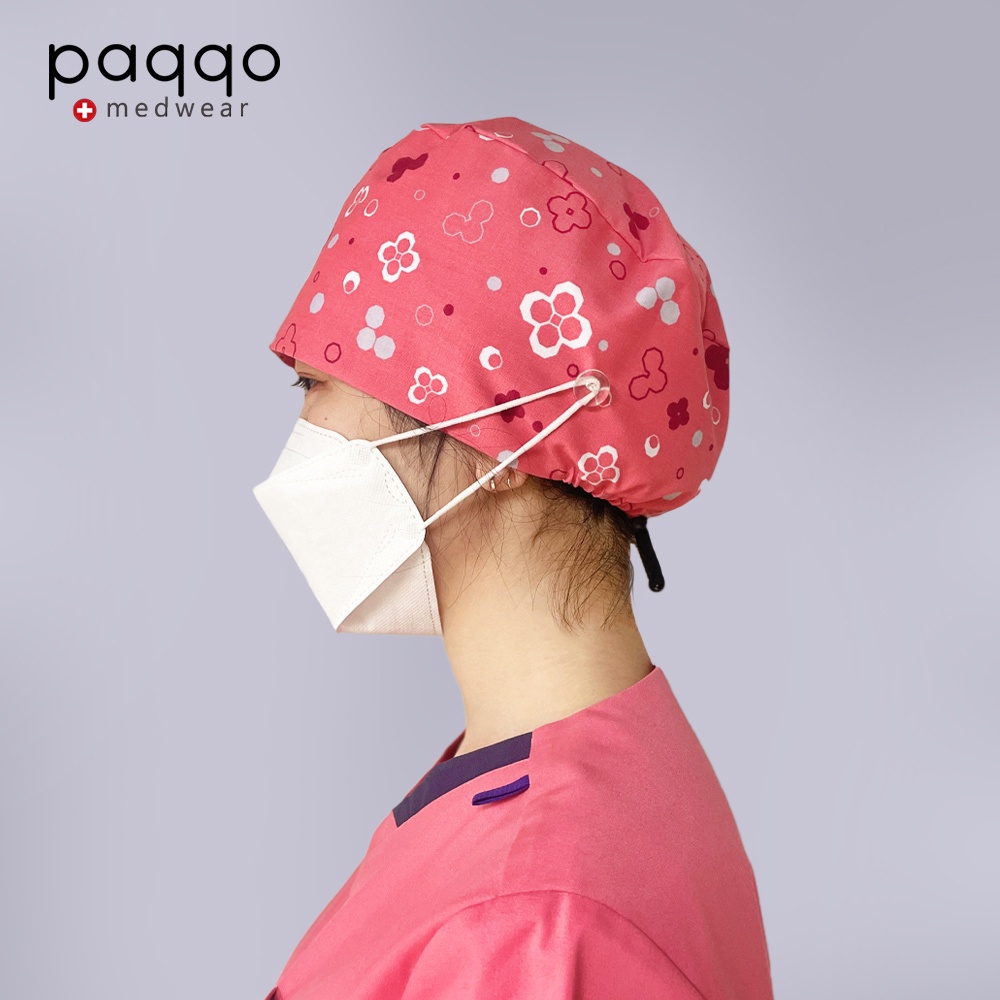 paqqo 鬆緊印花刷手帽(幾何花瓣)-RA 手術帽 護士帽 醫療帽 牙醫診所