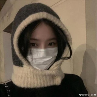 【臺出免運】日系巴拉克拉法帽子秋冬季女保暖護耳圍脖一體針織毛線帽子ins帽 棉帽 保暖帽 包頭帽 針織帽 防寒帽