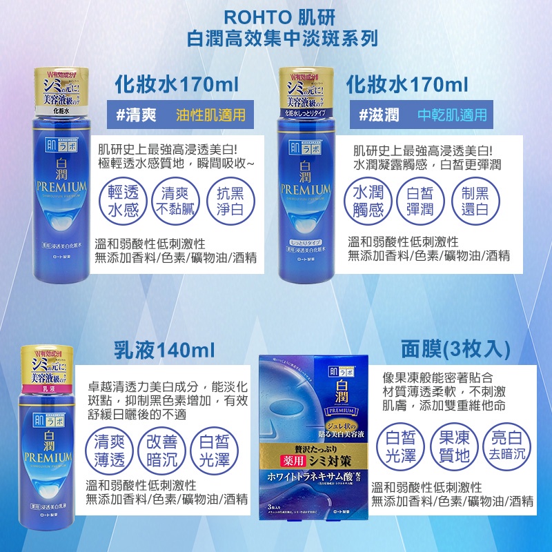 日本 ROHTO 肌研 白潤PREMIUM 高效集中淡斑 美白 化妝水170ml 乳液140ml