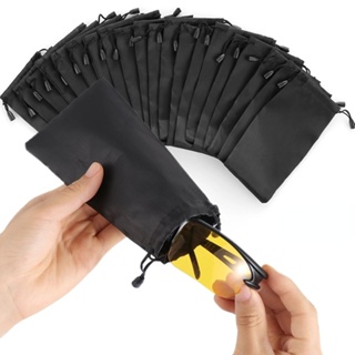 便攜式黑色超細纖維織物太陽鏡鬆緊帶包/攜帶眼鏡 MP3 播放器手機抽繩收納袋/防塵防水